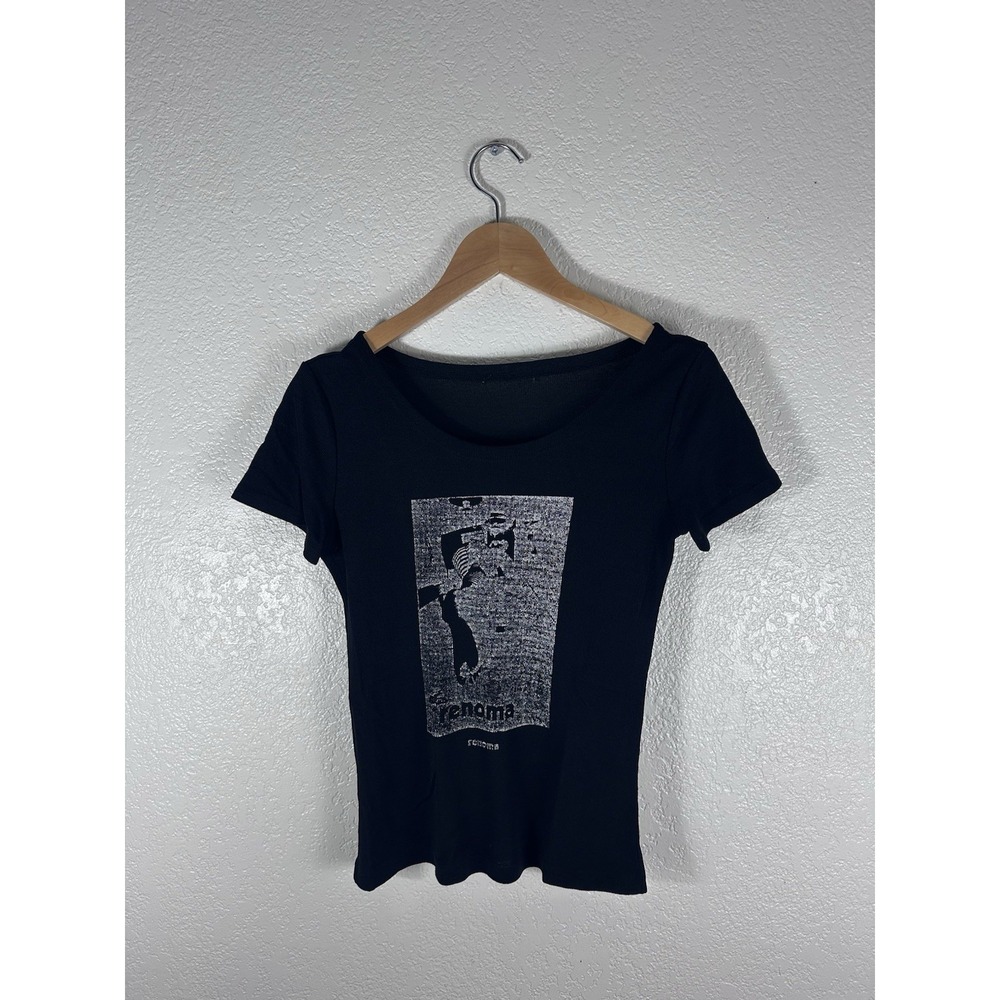 Renoma Black Graphic Baby Tee T-Shirt Women's Small Y2K Streetwear